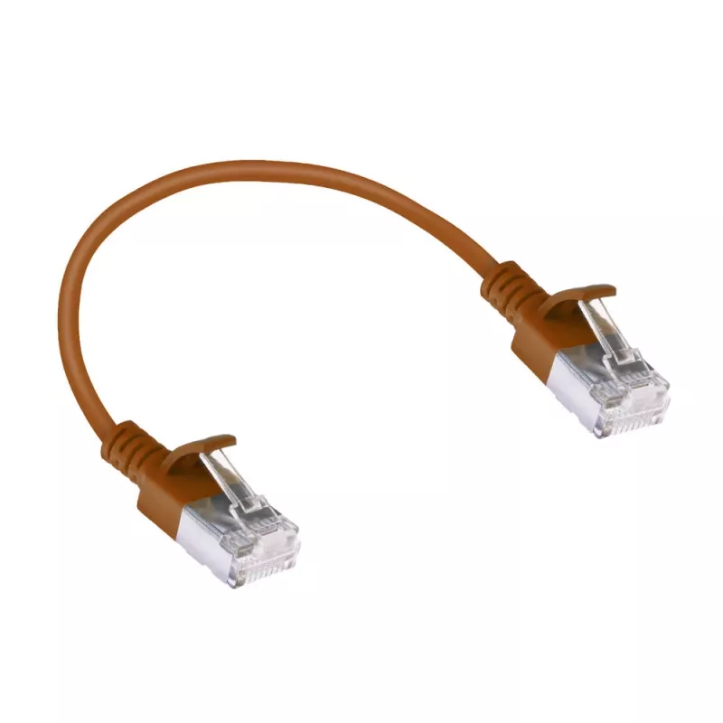 ACT Brown 0.25 meter LSZH U/FTP CAT6A datacenter slimline patch cable snagless with RJ45 connectors