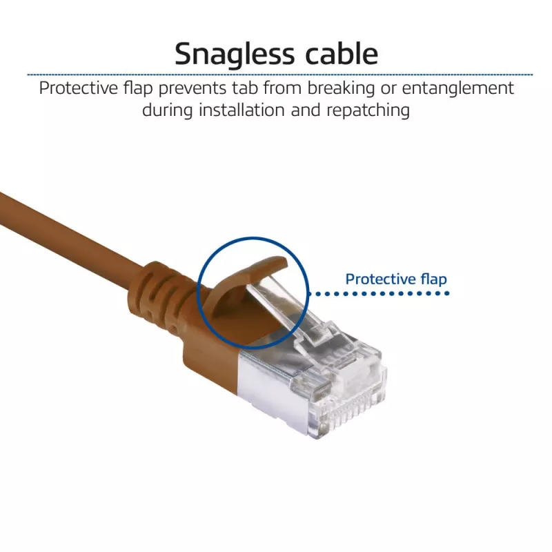 ACT Brown 0.25 meter LSZH U/FTP CAT6A datacenter slimline patch cable snagless with RJ45 connectors