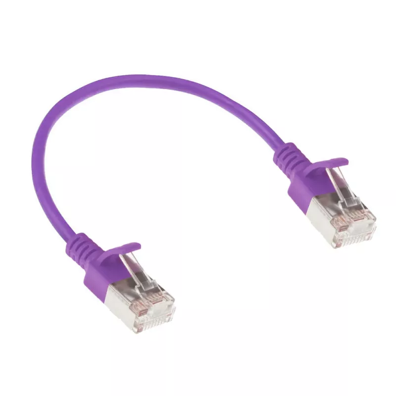 ACT Purple 0.5 meter LSZH U/FTP CAT6A datacenter slimline patch cable snagless with RJ45 connectors