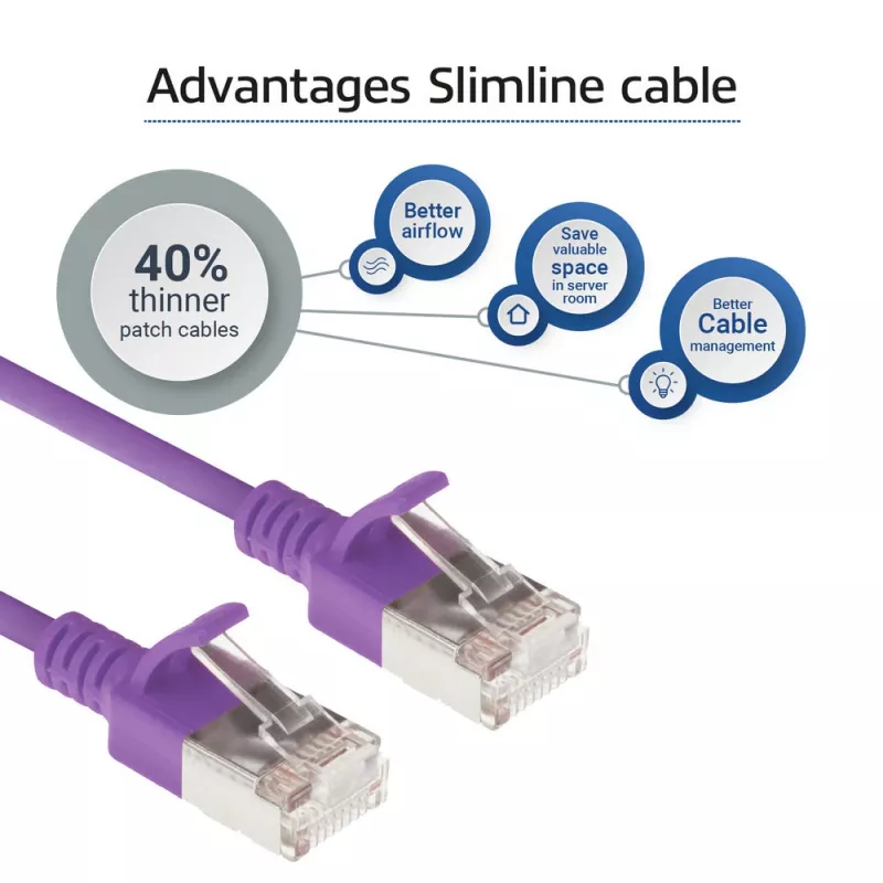 ACT Purple 1 meter LSZH U/FTP CAT6A datacenter slimline patch cable snagless with RJ45 connectors