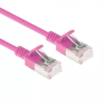 ACT Pink 0.5 meter LSZH U/FTP CAT6A datacenter slimline patch cable snagless with RJ45 connectors