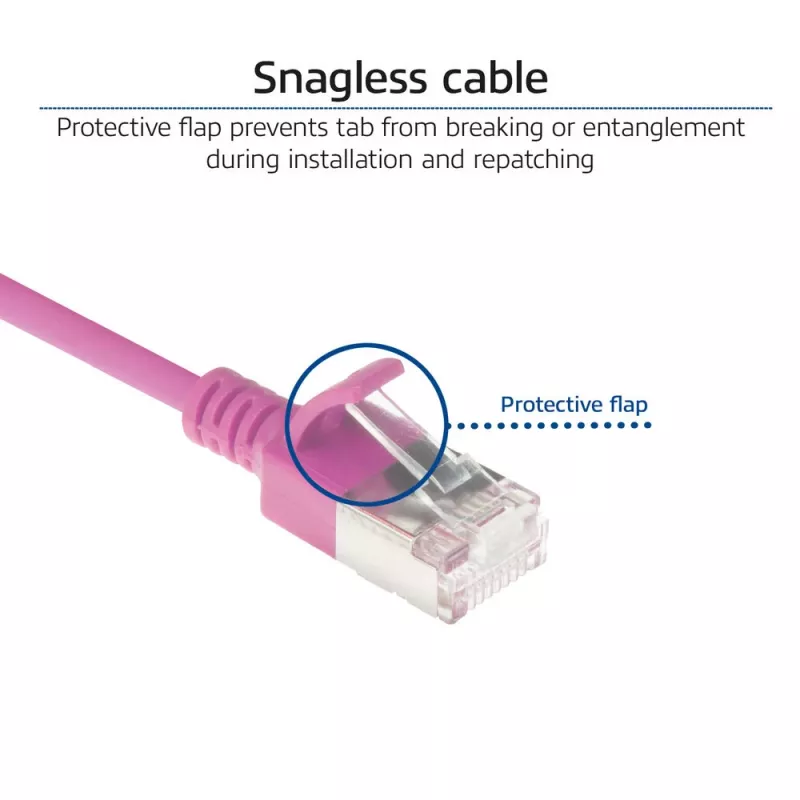 ACT Pink 10 meter LSZH U/FTP CAT6A datacenter slimline patch cable snagless with RJ45 connectors