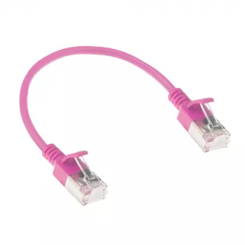 ACT Pink 0.15 meter LSZH U/FTP CAT6A datacenter slimline patch cable snagless with RJ45 connectors