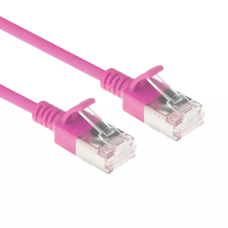 ACT Pink 1.5 meter LSZH U/FTP CAT6A datacenter slimline patch cable snagless with RJ45 connectors