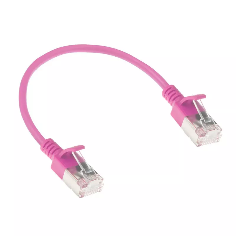 ACT Pink 0.25 meter LSZH U/FTP CAT6A datacenter slimline patch cable snagless with RJ45 connectors