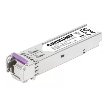Intellinet Gigabit Fiber WDM Bi-Directional SFP Optical Transceiver Module 1000Base-BX-U (LC) Single-Mode Port, 80 km (50 mi.), BiDi WDM (RX1550/TX1490), MSA-compliant for Maximum Compatibility, Silver