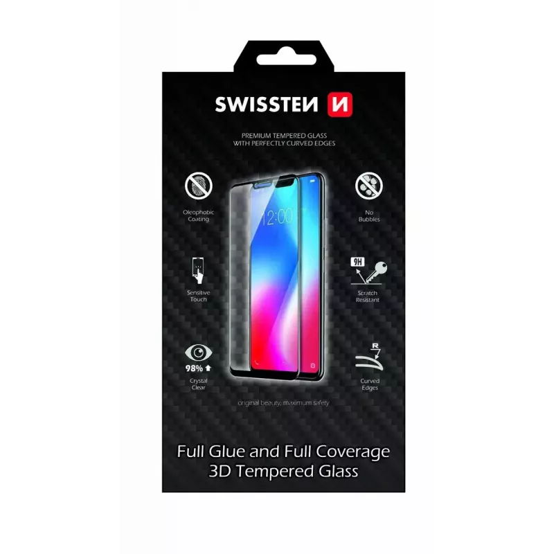 Tempered screen protector SWISSTEN 3D Full Glue for Samsung Galaxy S20 Ultra — full-coverage, black
