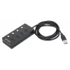 Manhattan USB-C Dock/Hub, Ports (x4) with on/off switch for each port: USB-A (x4), 5 Gbps (USB 3.2 Gen1 aka USB 3.0), Universal for all devices, Bus or AC powered (optional jack, not included), Cable 1.5m, SuperSpeed USB, Black, Three Year Warranty