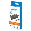 Manhattan USB-C Dock/Hub, Ports (x4) with on/off switch for each port: USB-A (x4), 5 Gbps (USB 3.2 Gen1 aka USB 3.0), Universal for all devices, Bus or AC powered (optional jack, not included), Cable 1.5m, SuperSpeed USB, Black, Three Year Warranty