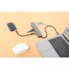 Manhattan USB-C Dock/Hub, Ports (x7): USB-A (x3) and USB-C (x4), with Power Delivery (PD) 100W- requires external USB-C charger (not included). USB powered (no external power supply required) when PD is not in use, Aluminium
