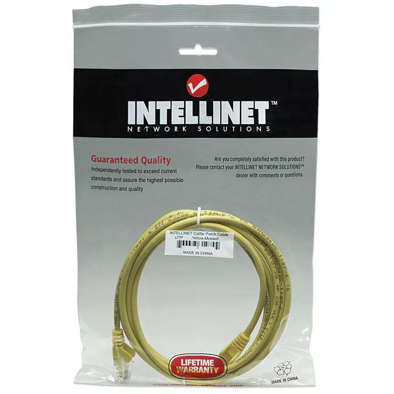 Intellinet Network Patch Cable, Cat5e, 1m, Yellow, CCA, U/UTP, PVC, RJ45, Gold Plated Contacts, Snagless, Booted, Lifetime Warranty