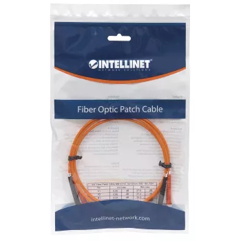 Intellinet Fiber Optic Patch Cable, OM2, ST/ST, 1m, Orange, Duplex, Multimode, 50/125 µm, LSZH, Fibre, Lifetime Warranty