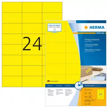 Labels HERMA Coloured A4 70x37 mm yellow paper matt 2400 pcs