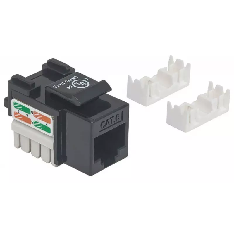 Intellinet Keystone Jack, Cat6, UTP, Punch-down, Black, Flat, Black, RJ-45, Female, 22/26, Cat6