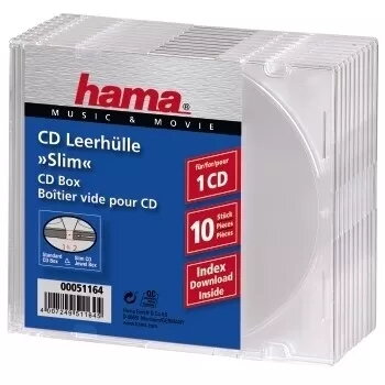 CD Slim Empty Box Hama 051164 pack 10 transparent 1 discs