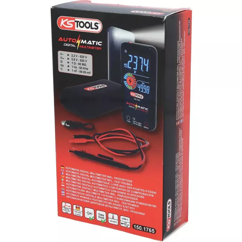 KS Tools 150.1765 automatic digital multimeter with test probes