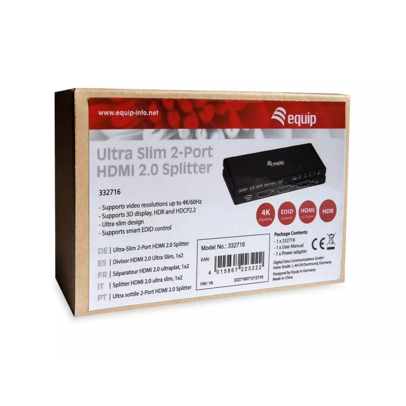 Equip Ultra Slim 2-Port HDMI 2.0 Splitter