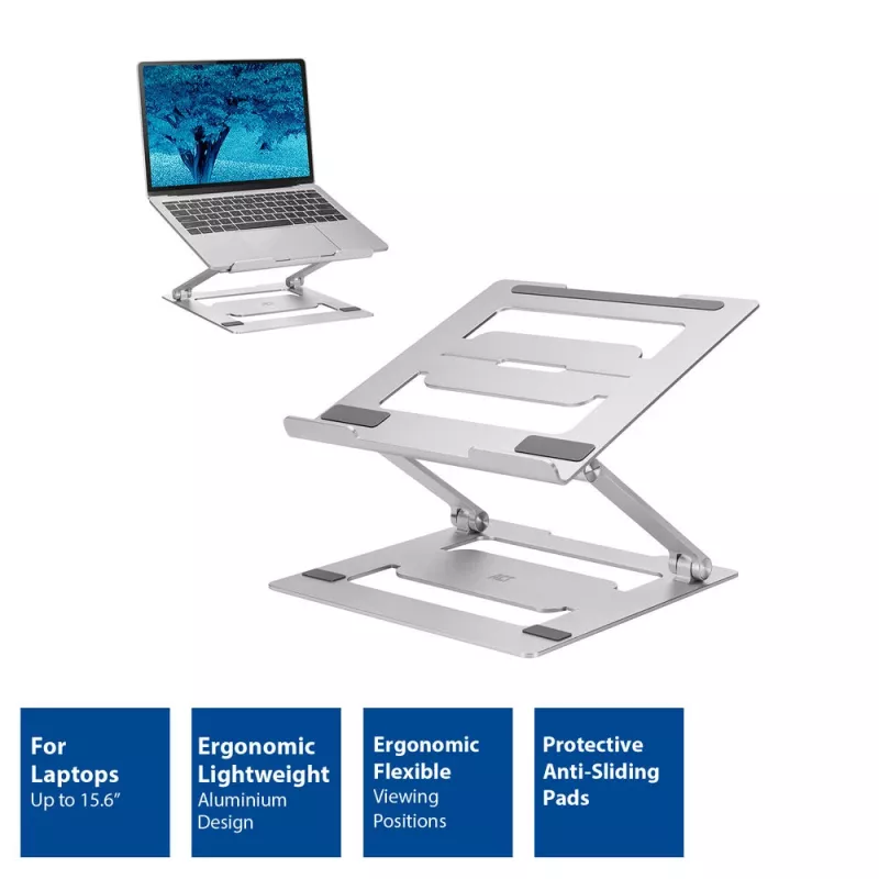 Laptop stand ACT AC8135 aluminium grey stepless height adjustable