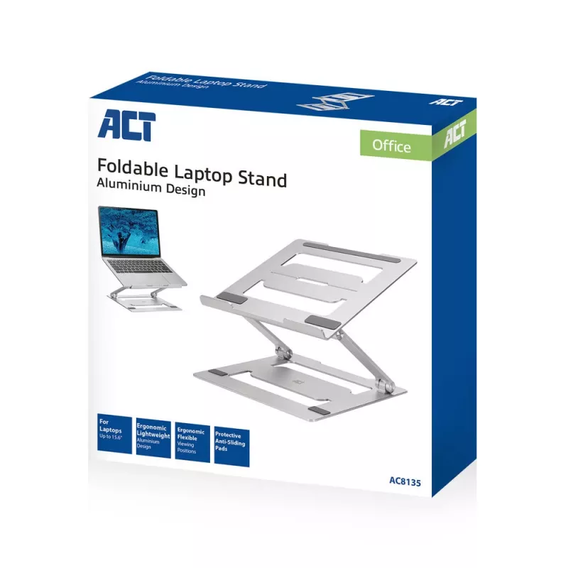 Laptop stand ACT AC8135 aluminium grey stepless height adjustable