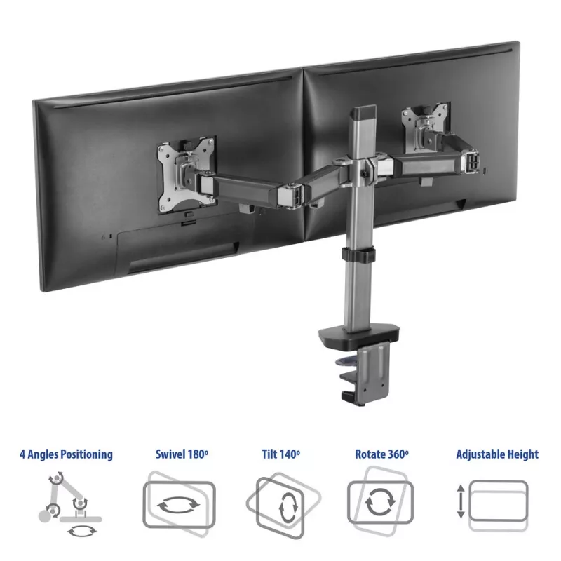 ACT Dual monitor arm office silver Clamp/Bolt-through 18 kg 17-32 inch