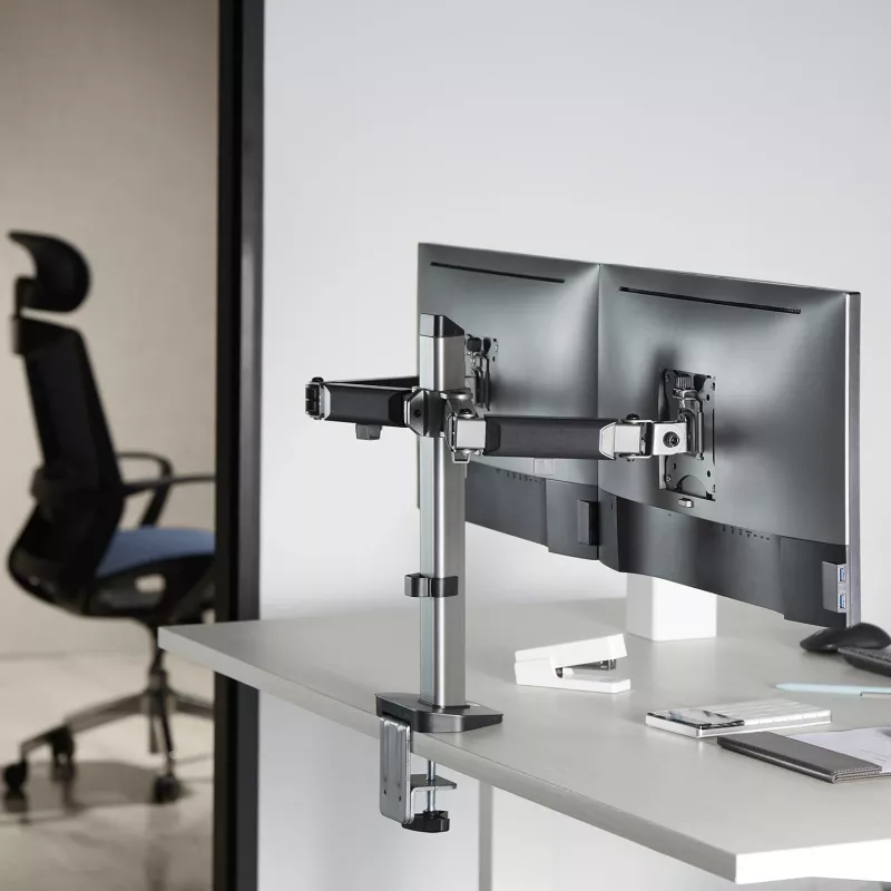 ACT Dual monitor arm office silver Clamp/Bolt-through 18 kg 17-32 inch