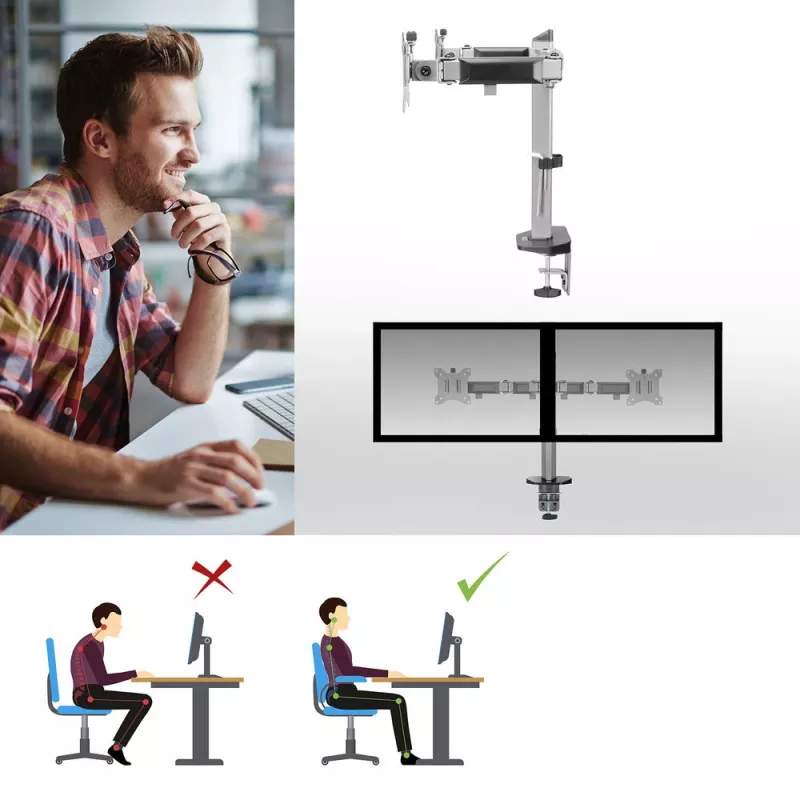 ACT Dual monitor arm office silver Clamp/Bolt-through 18 kg 17-32 inch