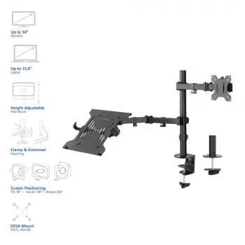ACT AC8305 Laptop & Monitor Arm, up to 15.6 inch, Black