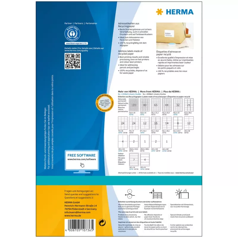 Self-adhesive printer label HERMA 10736 White 20x28.9 cm 80 labels