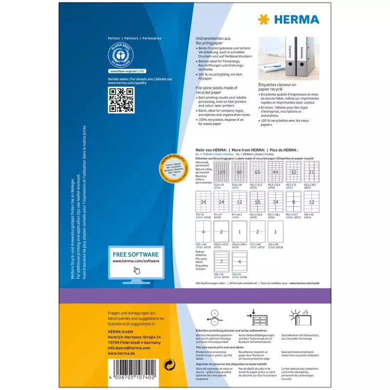 Self-adhesive printer label HERMA 10740 White 19.2x6.1 cm 320 labels