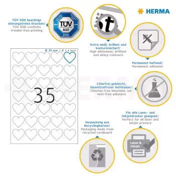 HERMA 10790 self-adhesive label Heart Permanent White 350 pc(s)