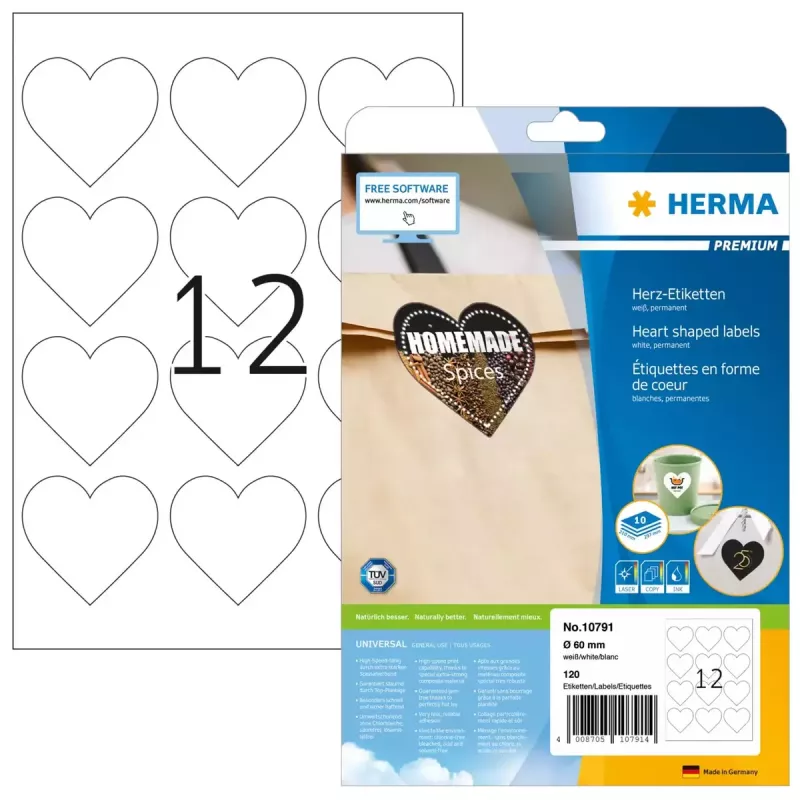 HERMA 10791 self-adhesive label Heart Permanent White 120 pcs