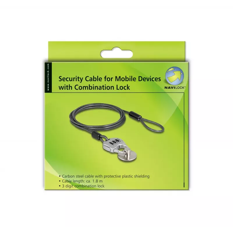 Cable lock Navilock 20657 Black 1.8 m Combination lock