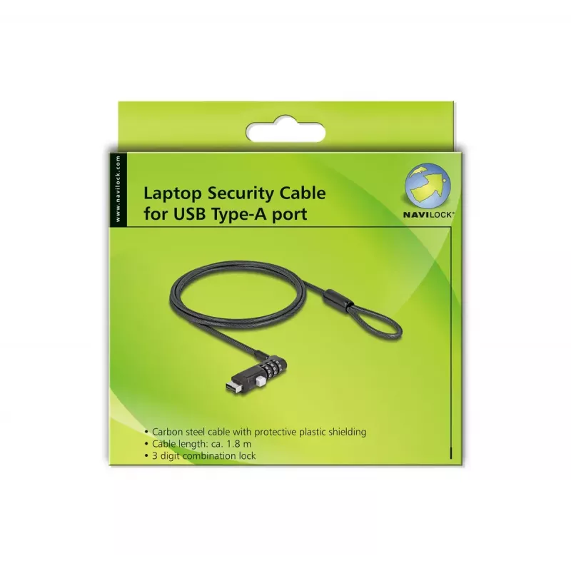 Cable lock Navilock 20916 Black 1.8 m