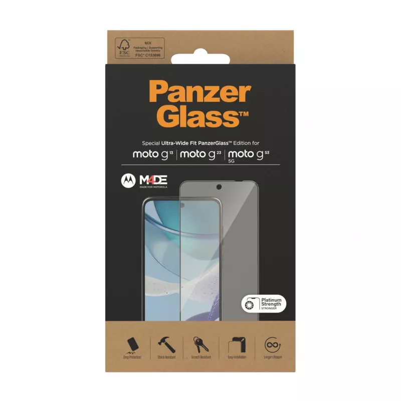 Screen Protector PanzerGlass Motorola moto g13 g23 g53 5G Ultra-Wide Fit Scratch Shock Resistant
