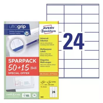 Self-adhesive printer label AVERY 6602 White 7x3.6 cm 1560 pcs