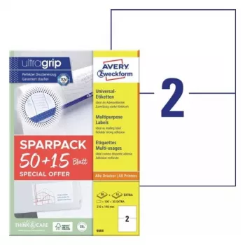 Self-adhesive printer label AVERY 6604 White A4 21x14.8 cm 130 labels