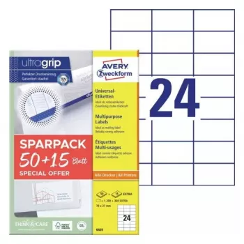 Self-adhesive printer label AVERY 6605 White 7x3.7 cm 1560 labels