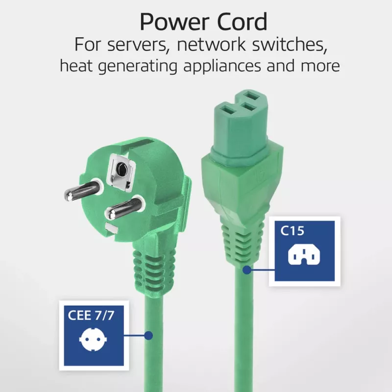 ACT Powercord mains connector CEE 7/7 male (angled) - C15 green 1.5 m