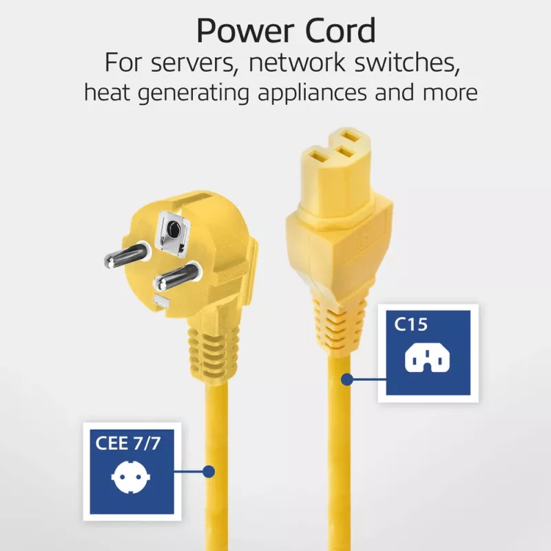 ACT Powercord mains connector CEE 7/7 male (angled) - C15 yellow 1.5 m
