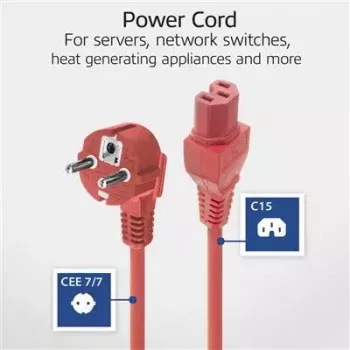 ACT Powercord mains connector CEE 7/7 male angled C15 red 1 m 250 V 10 A