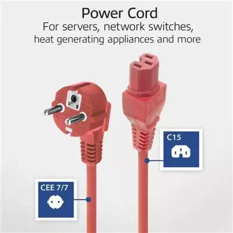 ACT Powercord mains connector CEE 7/7 male angled C15 red 1 m 250 V 10 A