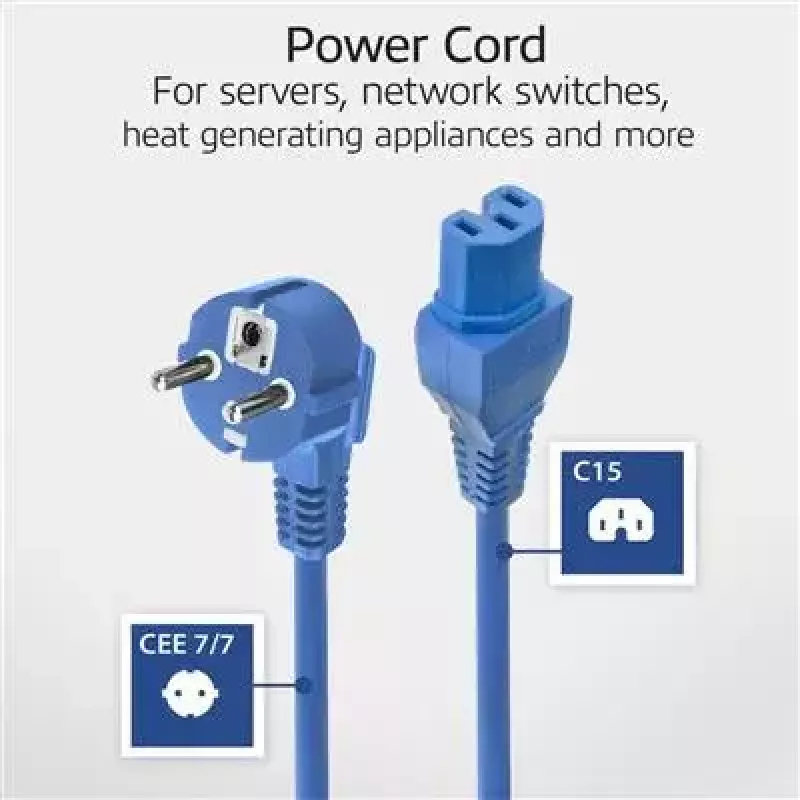 ACT Powercord mains connector CEE 7/7 male (angled) - C15 blue 1 m