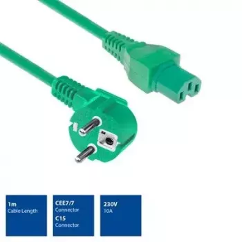 ACT Powercord mains connector CEE 7/7 male angled C15 green 1 m 250 V 10 A