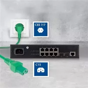 ACT Powercord mains connector CEE 7/7 male angled C15 green 2 m 250 V 10 A