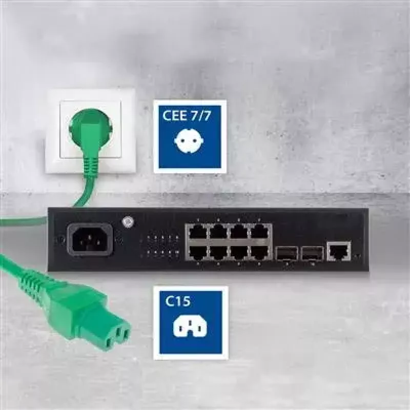 ACT Powercord mains connector CEE 7/7 male angled C15 green 2 m 250 V 10 A