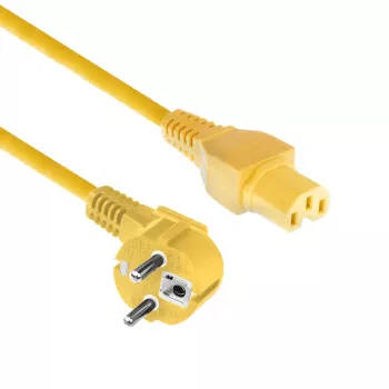 ACT Powercord mains connector CEE 7/7 male (angled) - C15 yellow 1 m