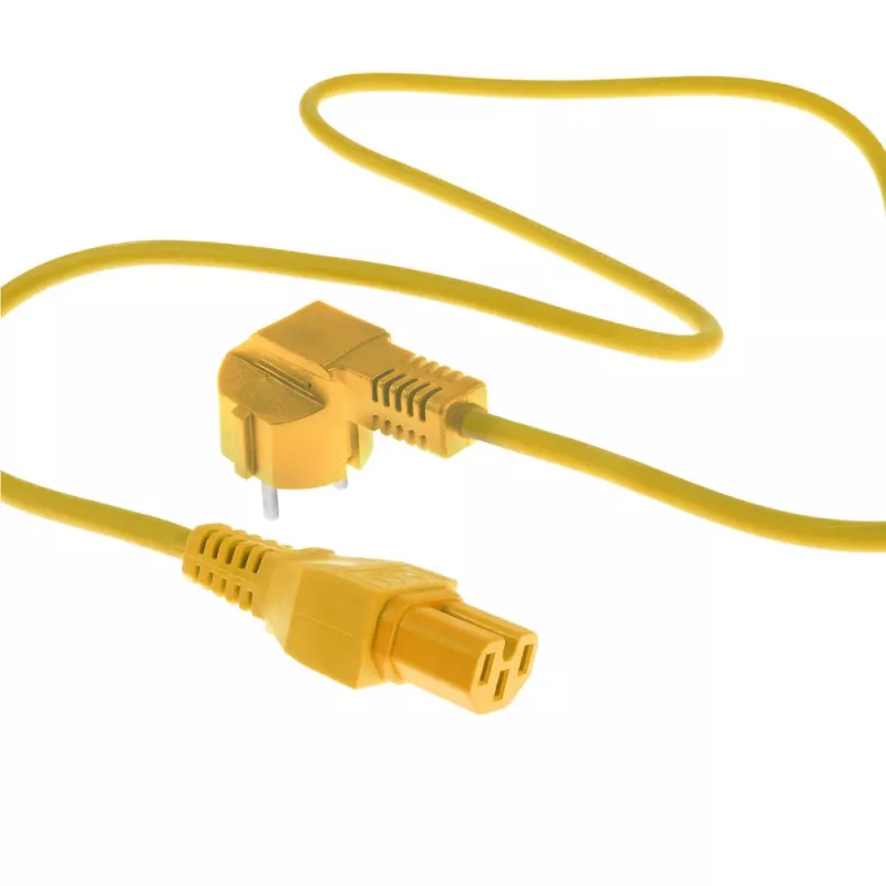 ACT Powercord mains connector CEE 7/7 male (angled) - C15 yellow 1 m