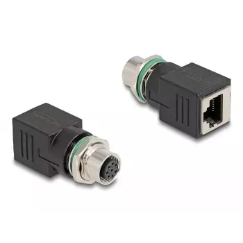DeLOCK M12 Adapter A-coded 8 pin female to RJ45 jack straight