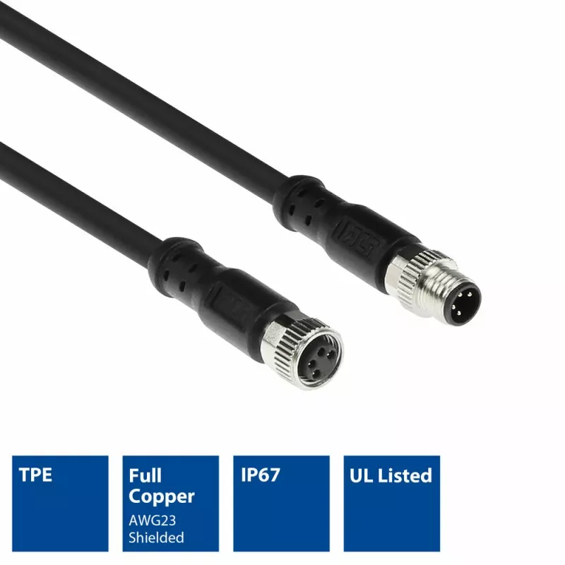 ACT Industrial 3.00 meters Sensor cable M8A 4-pin male to M8A 4-pin female, Ultraflex Xtreme TPE cable, shielded