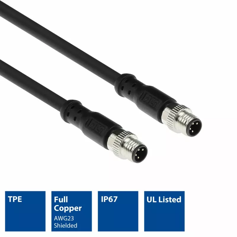 ACT Industrial 3.00 meters Sensor cable M8A 4-pin male to M8A 4-pin male, Ultraflex Xtreme TPE cable, shielded